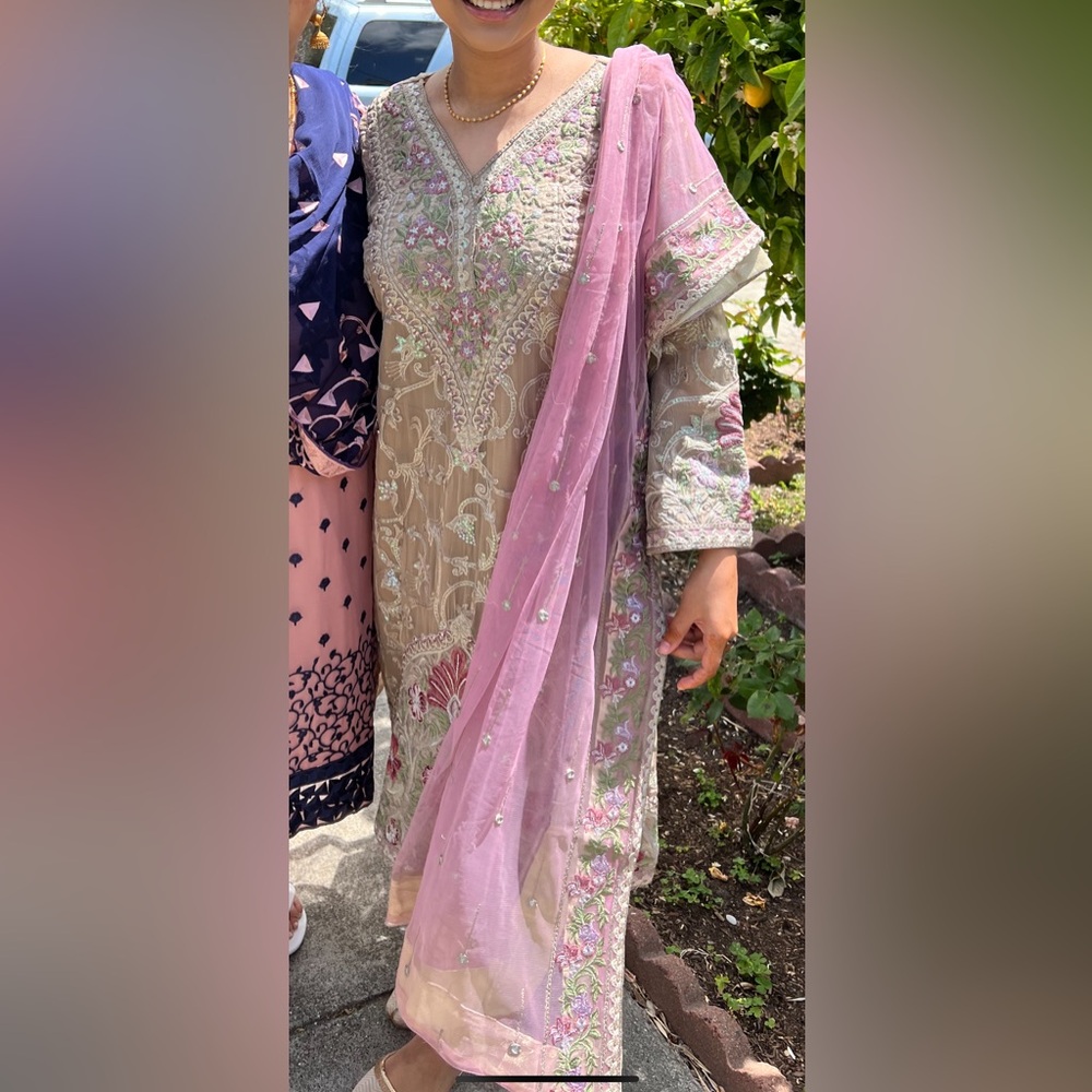 Pakistani Embroidered Beige & Pink 3 piece suit - OPEN TO ALL OFFERS